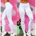 Fábrica OEM Personalizado Plissado Branco Fitness Mulheres Yoga Leggings Calças Esportivas com Malha